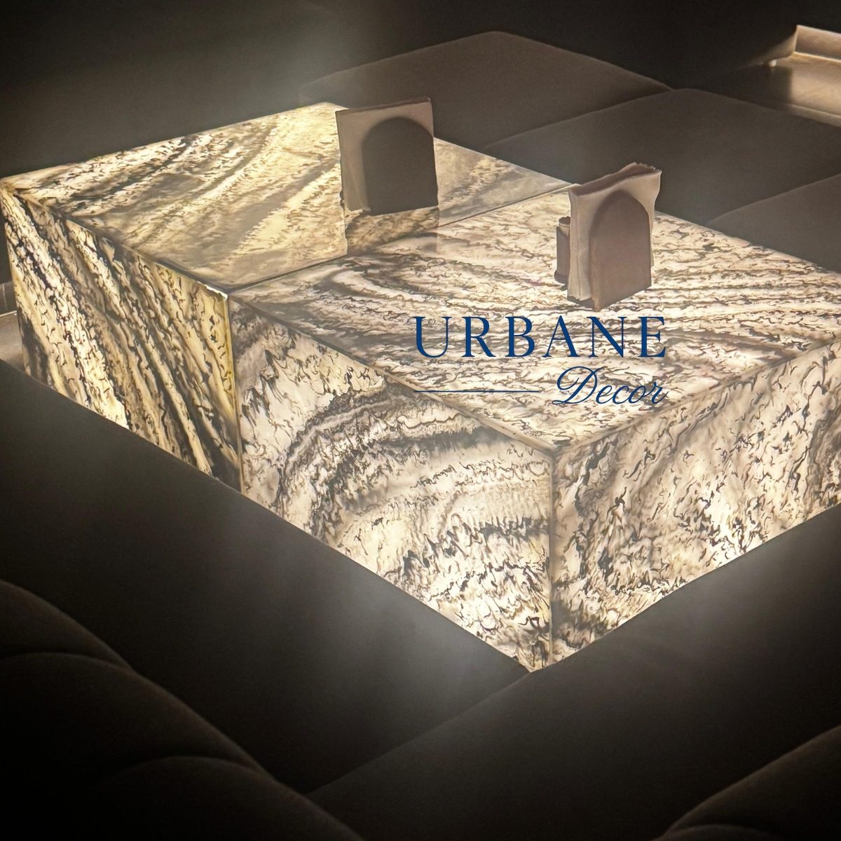 Backlit alabaster sheet installation by Urbane Decor