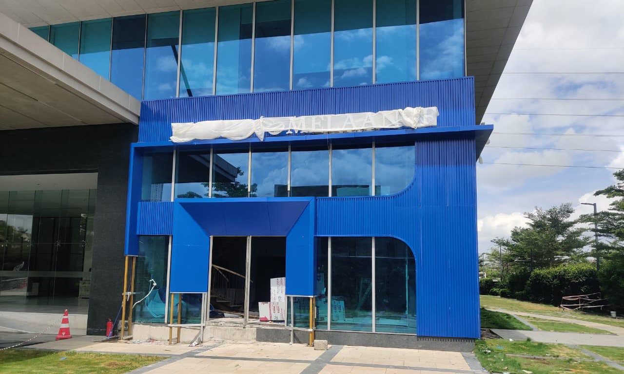 Urbane Decor ACP facade cladding project - blue aluminium composite panels