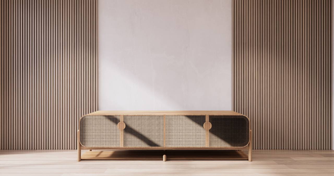 Bengaluru apartment living room with a fluted feature wall