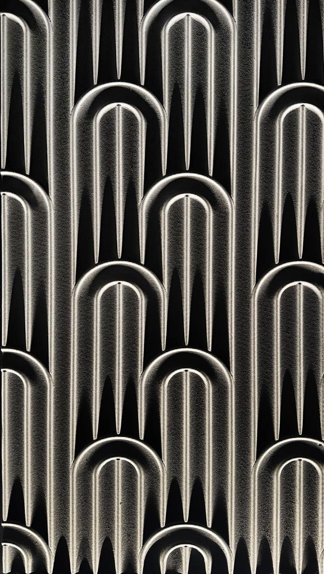 Art-deco geometric 3D wall panel with carved arch relief