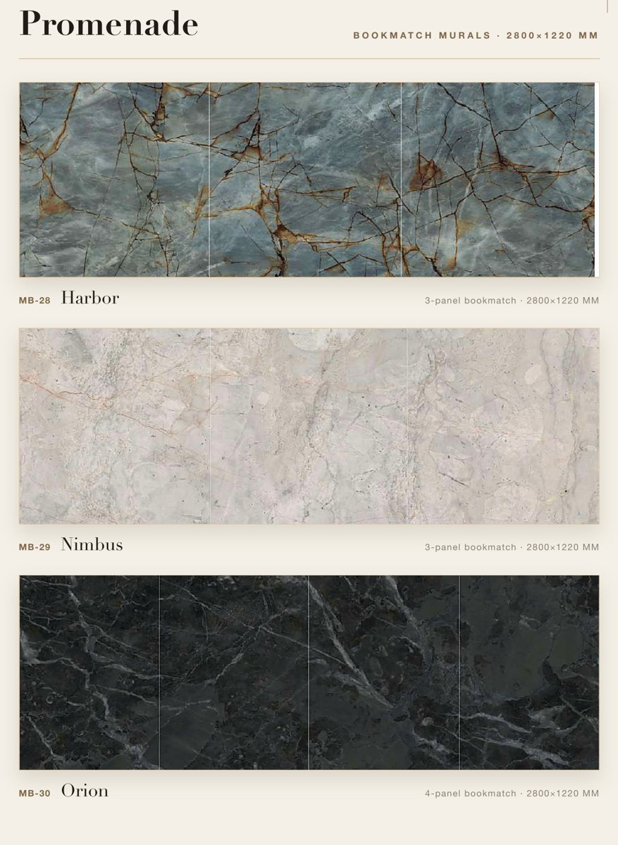 Promenade bookmatch marble murals in SPC, Harbor, Nimbus and Orion