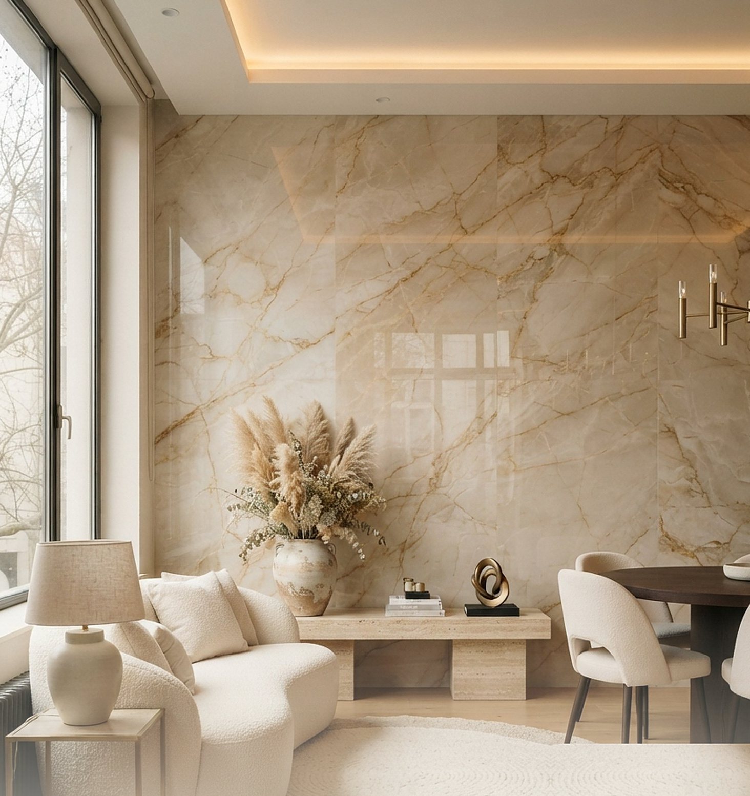 SPC marble wall panel feature wall in a living room