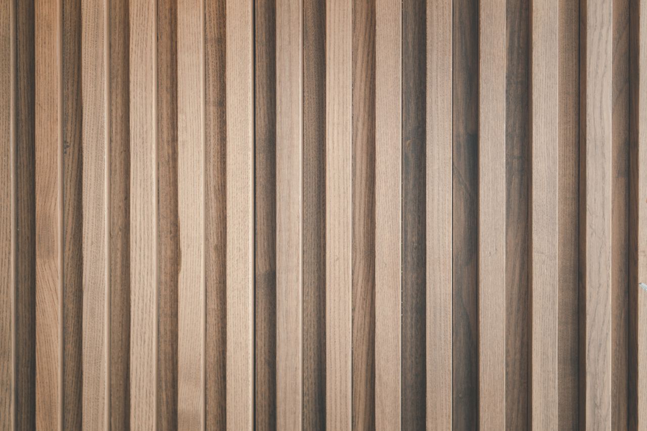 Close-up of wooden slat wall panels